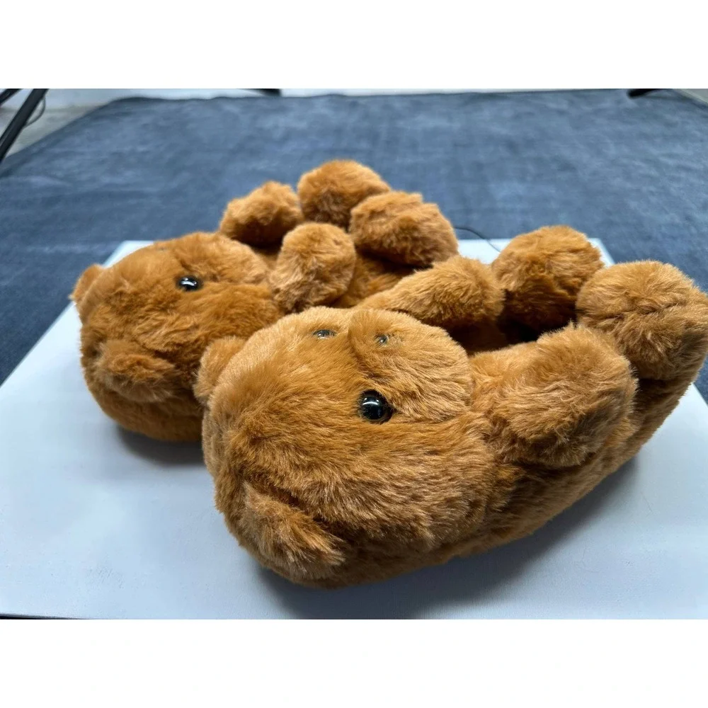 Snugimals Kids Teddy Bear Plush Slippers Brown Faux Fur Medium 7-8 SNL-105-CM